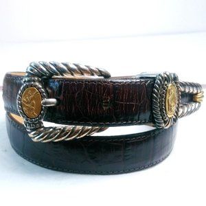 VTG BRIGHTON Museum Collection Faux Crocodile Embossed Brown Leather Belt Size M